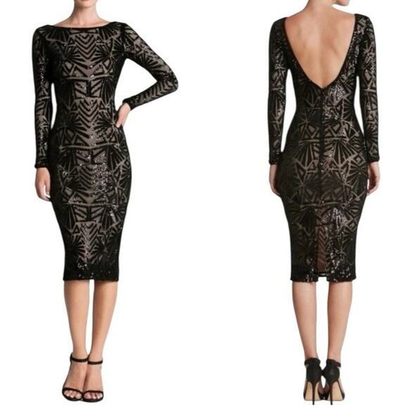 DRESS THE POPULATION NWOT Emery Sequin Dress Size Small Black - Picture 1 of 10